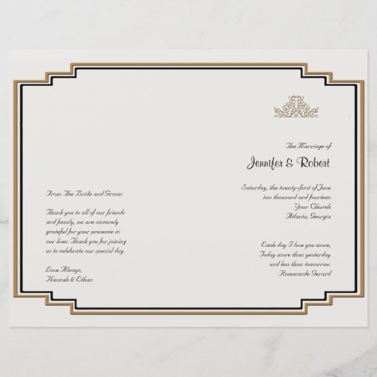 Art Deco Gold Posh Wedding Programme (Voorkant)