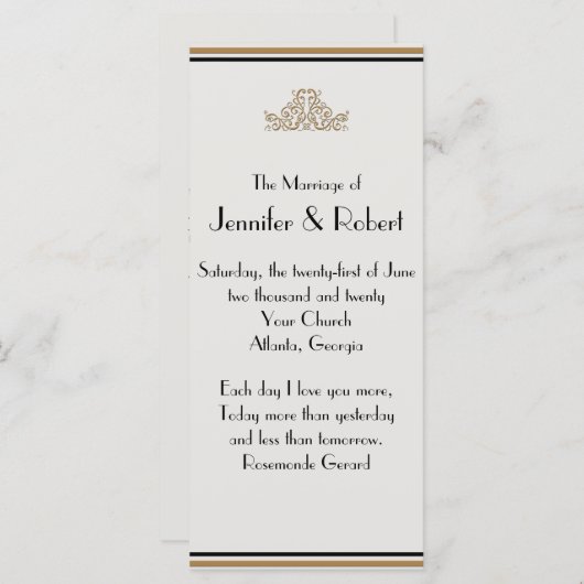 Art Deco Gold Posh Wedding Programme Programmakaart (Voorkant / Achterkant)