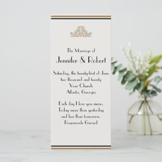 Art Deco Gold Posh Wedding Programme Programmakaart (Staand voorkant)