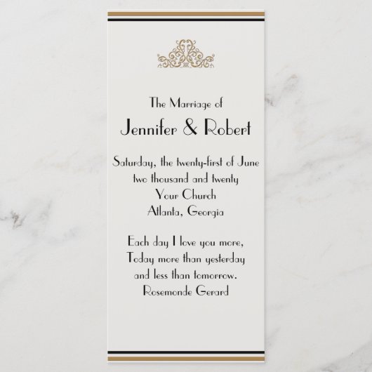Art Deco Gold Posh Wedding Programme Programmakaart (Voorkant)