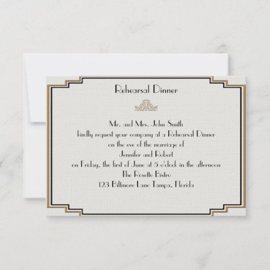 Art Deco Gold Posh Wedding Rehearsal Kaart (Voorkant)