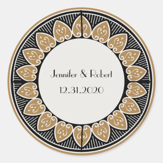 Art Deco Gold Posh Wedding Ronde Sticker (Voorkant)