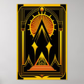 Art Deco Gold Red Black-kunstwerk Poster (Voorkant)