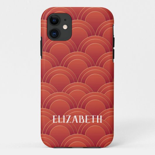 Art Deco Gold Red Name Persoonlijk Case-Mate iPhone Case (Achterkant)