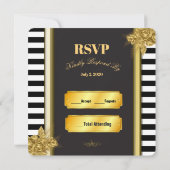 Art Deco Gold Rozen en Stripes Wedding RSVP-Kaarte Kaart (Achterkant)