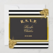 Art Deco Gold Rozen en Stripes Wedding RSVP-Kaarte Kaart (Voorkant)