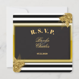Art Deco Gold Rozen en Stripes Wedding RSVP-Kaarte Kaart