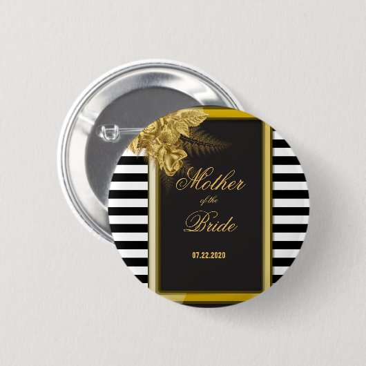 Art Deco Gold Rozen, Stripes Moeder van de Bride Ronde Button 5,7 Cm (Voorkant /achterkant)