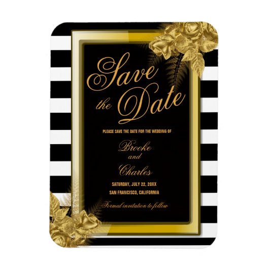 Art Deco Gold Rozen & Stripes Opslaan Datum Kaart Magneet (Verticaal)