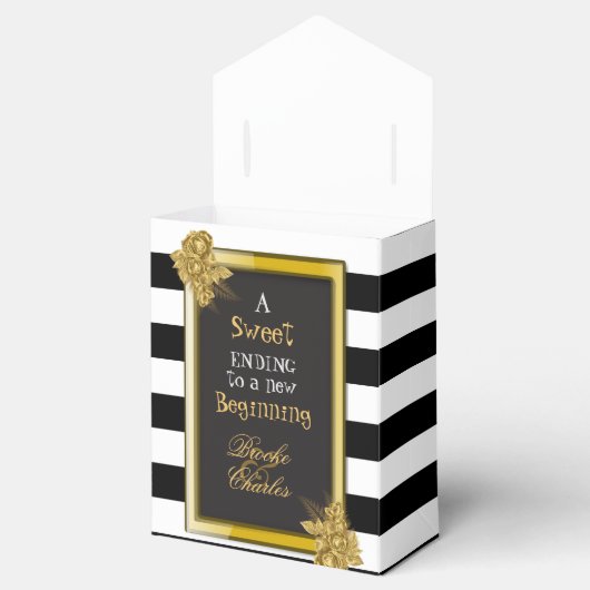 Art Deco Gold Rozen, Stripes Wedding Favor Boxes Bedankdoosjes (Geopend)
