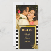 Art Deco Gold Rozen, Stripes Wedding Hartelijk dan Bedankkaart (Voorkant)