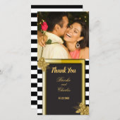 Art Deco Gold Rozen, Stripes Wedding Hartelijk dan Bedankkaart (Voorkant / Achterkant)