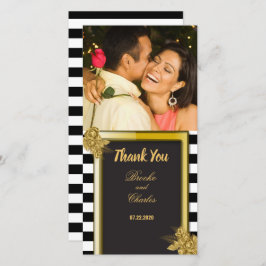 Art Deco Gold Rozen, Stripes Wedding Hartelijk dan Bedankkaart