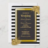 Art Deco Gold Rozen & Stripes Wedding Invitations Kaart (Voorkant)