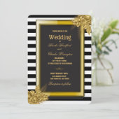 Art Deco Gold Rozen & Stripes Wedding Invitations Kaart (Staand voorkant)
