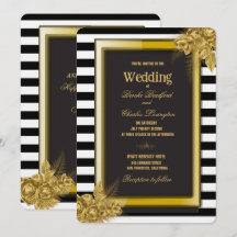 Art Deco Gold Rozen & Stripes Wedding Invitations