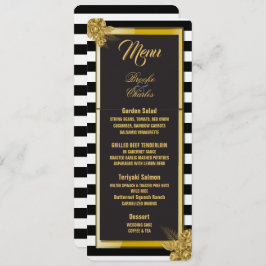 Art Deco Gold Rozen, Stripes Wedding Menu Kaart
