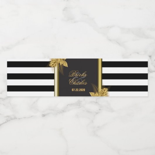 Art Deco Gold Rozen, strips Water Fles Labels Waterfles Etiket (Enkel label)