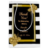 Art Deco, Gold Rozen zwarte strepen Medium Cadeauzakje (Voorkant)