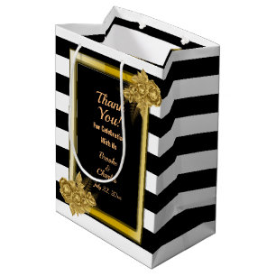 Art Deco, Gold Rozen zwarte strepen Medium Cadeauzakje
