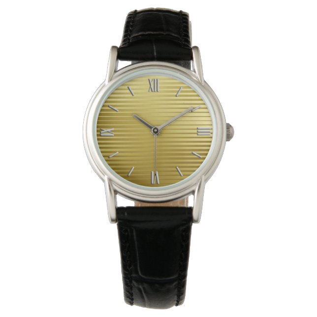 Art Deco Gold Satin Stripes Horloge (Voorkant)