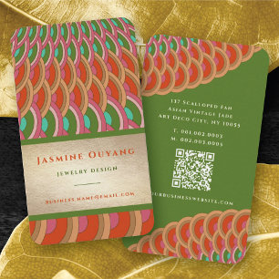 Art Deco  Gold Scallop Fan Pattern Asian Visitekaartje