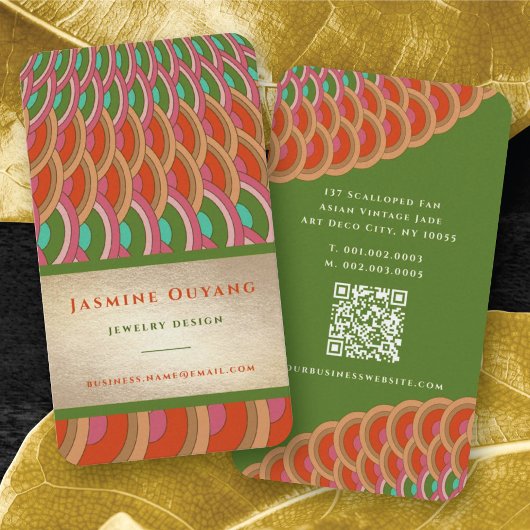 Art Deco  Gold Scallop Fan Pattern Asian Visitekaartje
