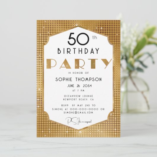 Art Deco Gold Sequins Elegant Chic Birthday Party Kaart (Staand voorkant)