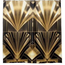 Art Deco Gold Sunburst Black Gold Geometric Luxury Douchegordijn