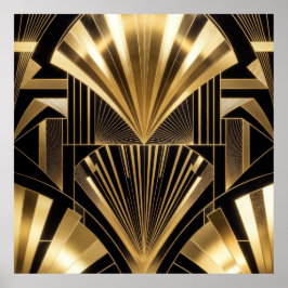 Art Deco Gold Sunburst Black Gold Geometric Luxury Poster
