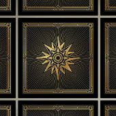 Art Deco Gold Sunburst Compass Graphic Black   Tegeltje