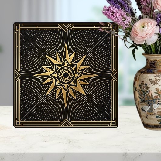 Art Deco Gold Sunburst Compass Graphic Black   Tegeltje