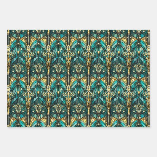 Art Deco Gold & Teal Wrapping Paper Flat Sheets (Voorkant 2)