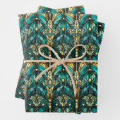 Art Deco Gold & Teal Wrapping Paper Flat Sheets (In situ)