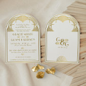  Art Deco Gold Unieke Monogram Boog Huwelijk Kaart