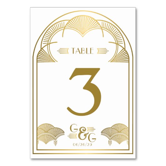 Art Deco Gold Unieke Monogram Boog Huwelijk Kaart (Voorkant)