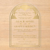 Art Deco Gold Unieke Retro Boog Huwelijk Acryl Uitnodigingen (Voorkant)