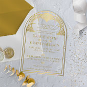  Art Deco Gold Unieke Retro Boog Huwelijk Acryl Uitnodigingen