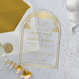  Art Deco Gold Unieke Retro Boog Huwelijk Acryl Uitnodigingen