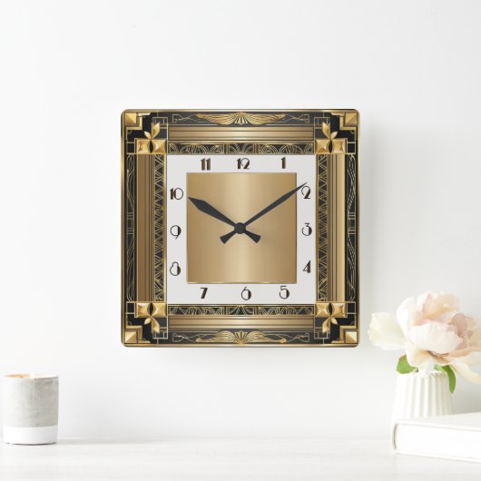 Art Deco Gold Vierkante Klok (Huis)