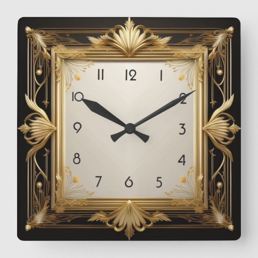 Art Deco Gold Vierkante Klok (Voorkant)
