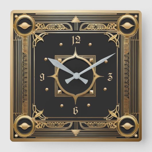 Art Deco Gold Vierkante Klok (Voorkant)