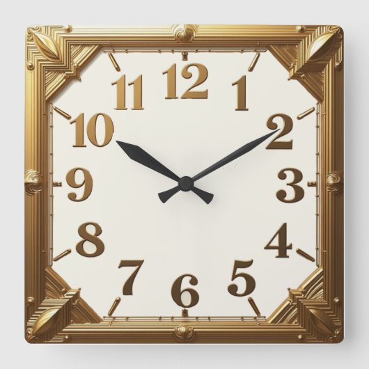 Art Deco Gold Vierkante Klok (Voorkant)
