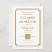 Art Deco Gold White Backtext Weddenschap Kaart (Voorkant)