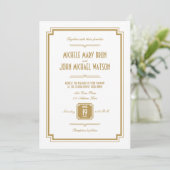 Art Deco Gold White Backtext Weddenschap Kaart (Staand voorkant)