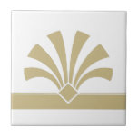 Art Deco Gold White Geometric Flower Element 06 Tegeltje<br><div class="desc">Elegant faux Gold art deco-stijl geometrische bloemelementen ornament op een witte achtergrond decoratieve keramische tegel. Houd er rekening mee dat de goudkleur hier een vlakke beige kleurenafdruk is en geen echte gouden kleur of folie. Stijlvol design,  ideaal voor een moderne of kunstdeco-retro  binnenkant.</div>