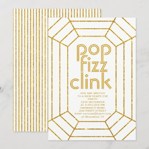 Art Deco Gold White pop fizz: nieuwjaarsfeest Kaart