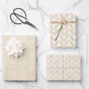 Art Deco Gold & White Wrapping Papieren Bladenset Inpakpapier Vel