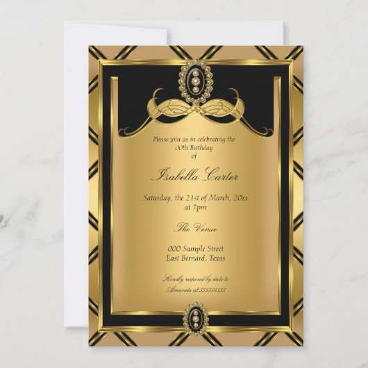Art Deco Golden Black jewel Birthday Party Kaart (Voorkant)
