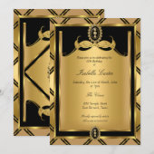Art Deco Golden Black jewel Birthday Party Kaart (Voorkant / Achterkant)
